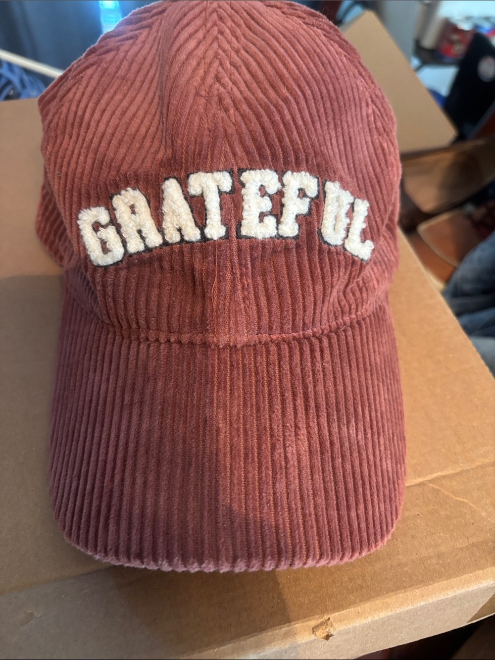 Corduroy 'Grateful' Mens Baseball Cap - Rust